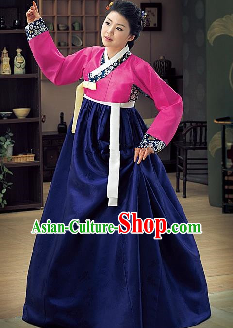 Korean Traditional Palace Garment Hanbok Fashion Apparel Costume Bride Navy Dress for Women