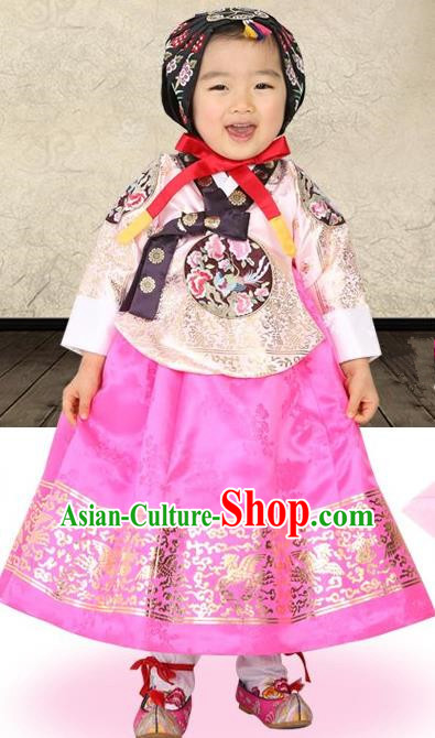 Korean Traditional Hanbok Korea Children Embroidered Beige Blouse and Dress Fashion Apparel Hanbok Costumes for Kids