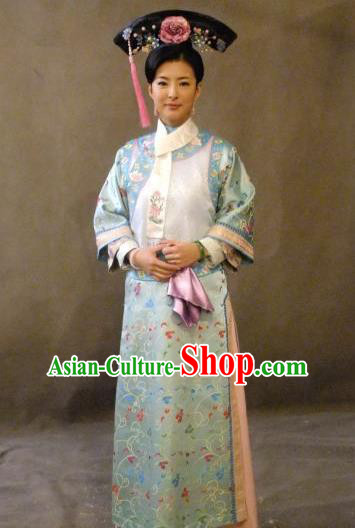 Chinese Ancient Qing Dynasty Dress Manchu Imperial Concubine Embroidered Costume for Women