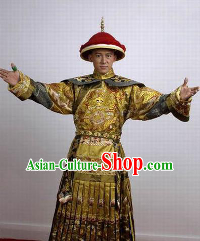 Chinese Ancient Qing Dynasty Imperial Robe Emperor Kangxi Costume for Men