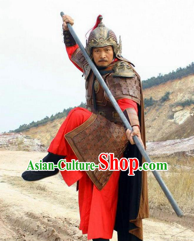 Chinese Ancient Ming Dynasty Invasions General Yu Dayou Costume Helmet and Armour for Men