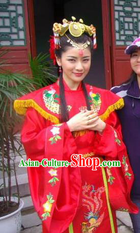 Ancient Chinese Ming Dynasty Princess of Zhu Yuanzhang Embroidered Wedding Dress Replica Costume for Women