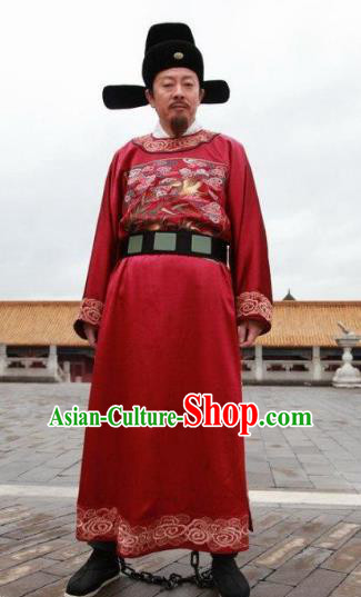 Chinese Ancient Ming Dynasty Minister Official Replica Costume Red Gwanbok for Men