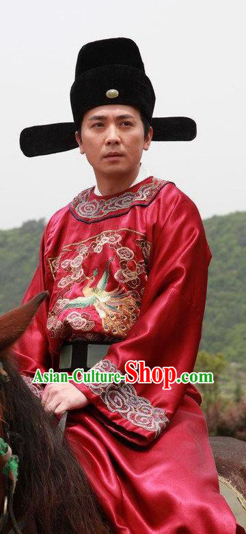 Chinese Ancient Ming Dynasty Magistrate Official Replica Costume Red Gwanbok for Men