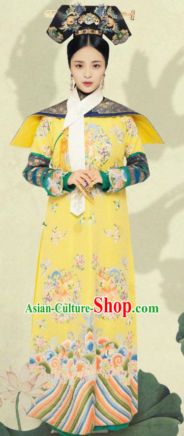 Chinese Qing Dynasty Manchu Empress Embroidered Dress Ancient Queen Replica Costume for Women