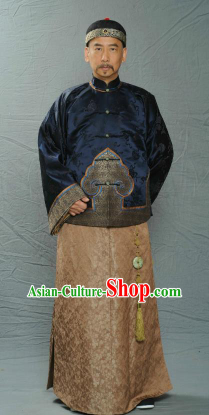 Chinese Ancient Qing Dynasty Manchu Royal Highness Fu Quan Replica Costume for Men