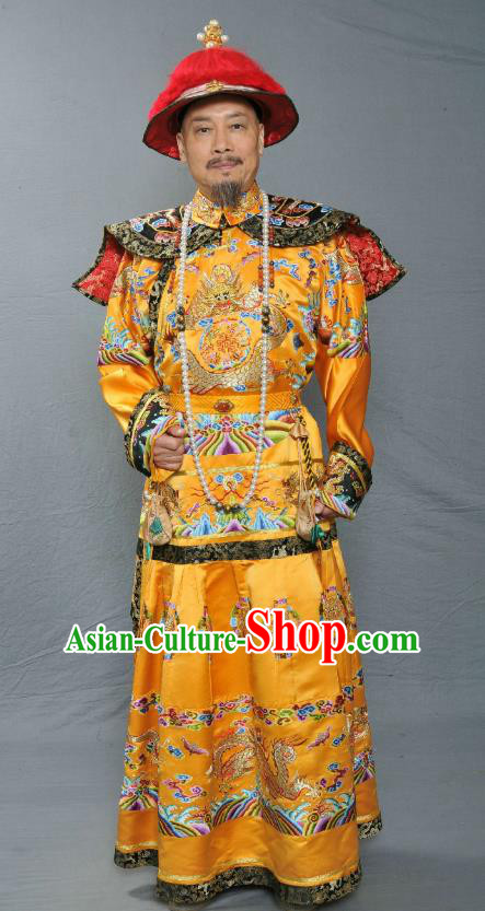 Chinese Ancient Qing Dynasty Emperor Kangxi Xuanye Imperial Robe Replica Costume for Men