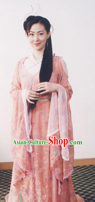 Chinese Ancient Ming Dynasty Courtesan Du Shiniang Embroidered Dress Costume for Women
