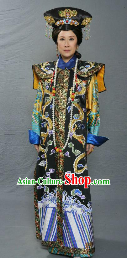 Chinese Ancient Qing Dynasty Imperial Consort De Embroidered Manchu Dress Costume for Women