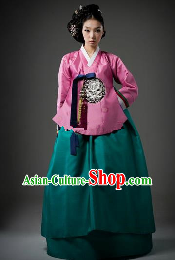 Top Grade Korean Traditional Palace Hanbok Ancient Pink Blouse and Green Dress Fashion Apparel Costumes for Women