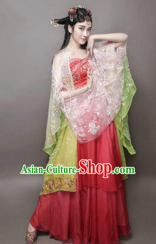 Chinese Ancient Palace Dance Costume Tang Dynasty Princess Embroidered Mullet Dress for Women