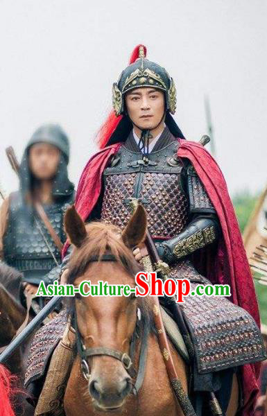 Traditional Chinese Ancient Ming Dynasty Militarist General Li Dingguo Costume Helmet and Armour for Men