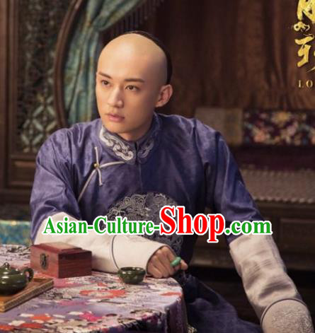 Traditional Chinese Ancient Qing Dynasty Nobility Childe Wu Yingqi Costume Purple Robe for Men