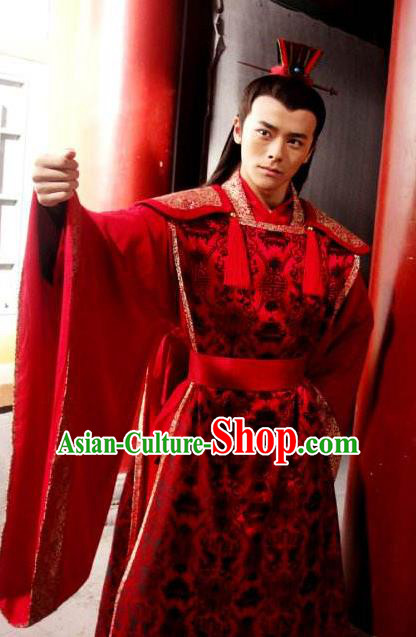 Ancient Chinese Ming Dynasty Emperor Zhu Youjian Wedding Embroidered Costume for Men