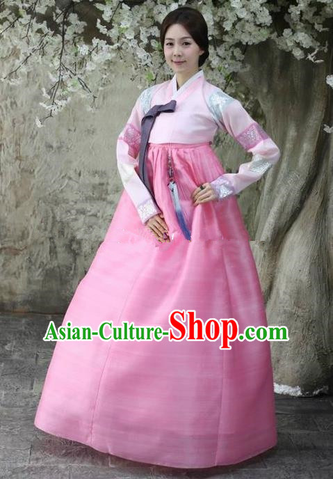 Top Grade Korean Hanbok Ancient Traditional Fashion Apparel Costumes Pink Blouse and Dress for Women