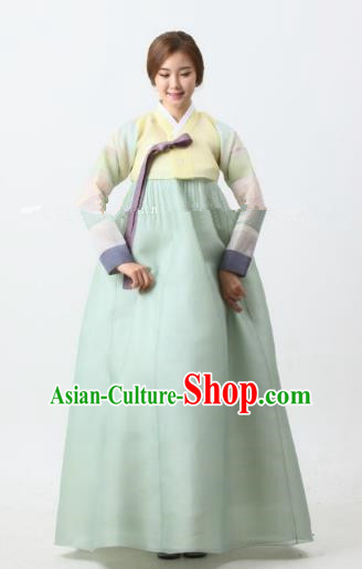 Korean Traditional Bride Tang Garment Hanbok Formal Occasions Yellow Blouse and Green Dress Ancient Costumes for Women