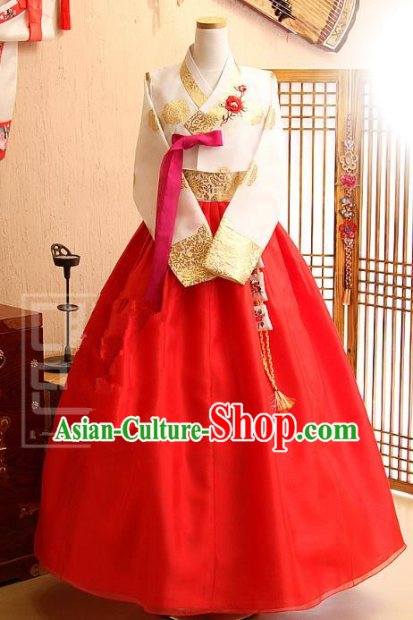 Korean Traditional Bride Tang Garment Hanbok Formal Occasions White Blouse and Red Dress Ancient Costumes for Women