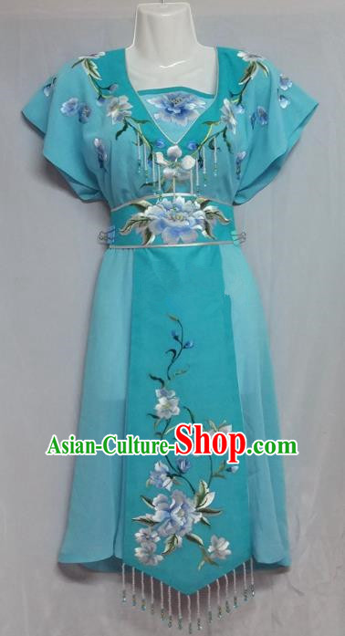 China Traditional Beijing Opera Maidservants Costume Chinese Peking Opera Maid Blue Dress