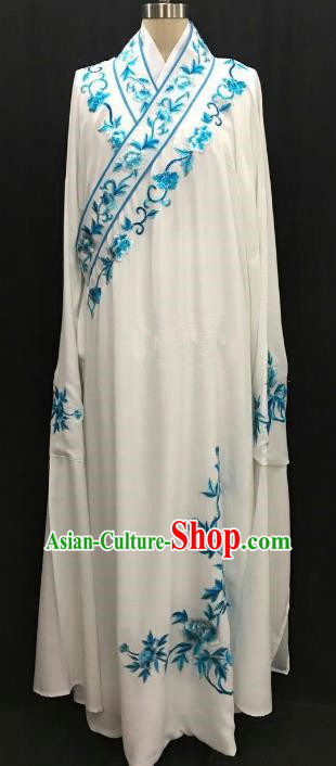 China Traditional Beijing Opera Niche Embroidered Peony White Robe Chinese Peking Opera Gifted Scholar Costume