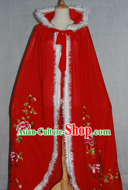 China Traditional Beijing Opera Actress Cloak Costume Chinese Peking Opera Embroidered Red Cape