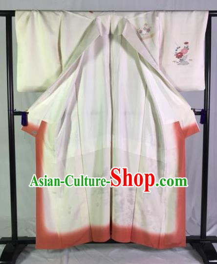 Japan Ancient White Furisode Kimonos Traditional Palace Yukata Dress Formal Costume for Women