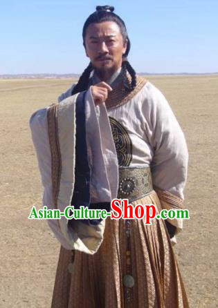 Chinese Ancient Song Dynasty Mongol Empire Politician Yelu Chucai Replica Costume for Men