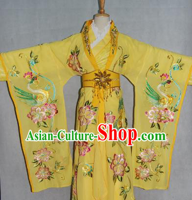China Traditional Beijing Opera Empress Embroidered Yellow Dress Chinese Peking Opera Actress Costume