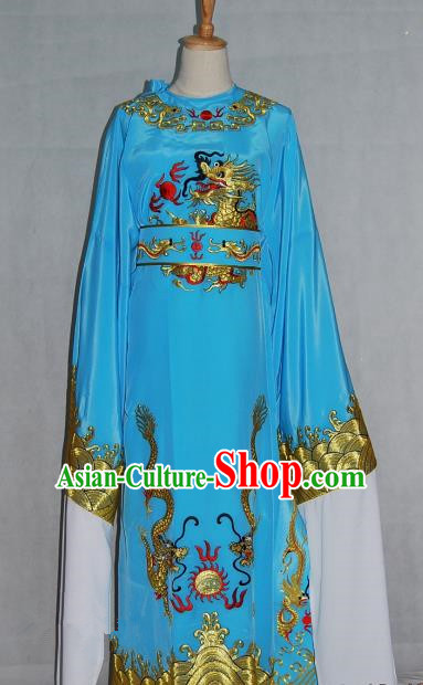 China Traditional Beijing Opera Niche Costume Chinese Peking Opera Lang Scholar Blue Embroidered Robe for Adults