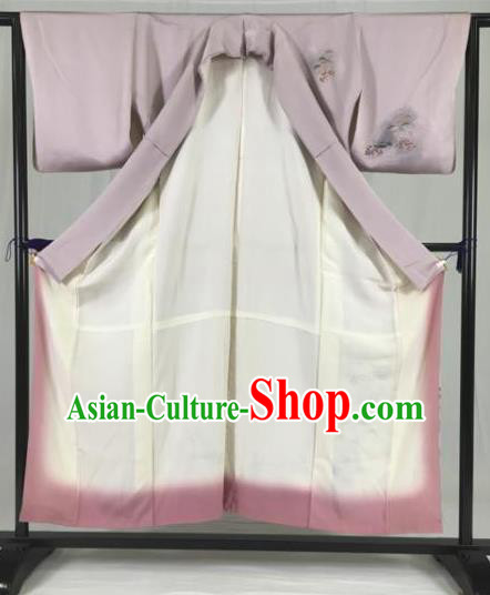 Asian Japan Palace Printing Lilac Kimono Ancient Yukata Dress Formal Costume Furisode Kimonos for Women