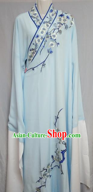China Beijing Opera Embroidered Plum Blossom Blue Robe Chinese Traditional Peking Opera Scholar Costume for Adults