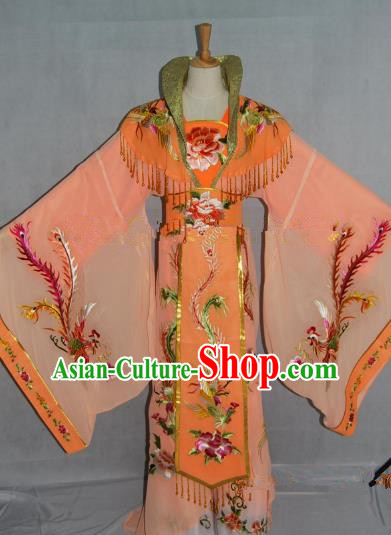 Traditional China Beijing Opera Diva Embroidered Orange Dress Chinese Peking Opera Empress Costume