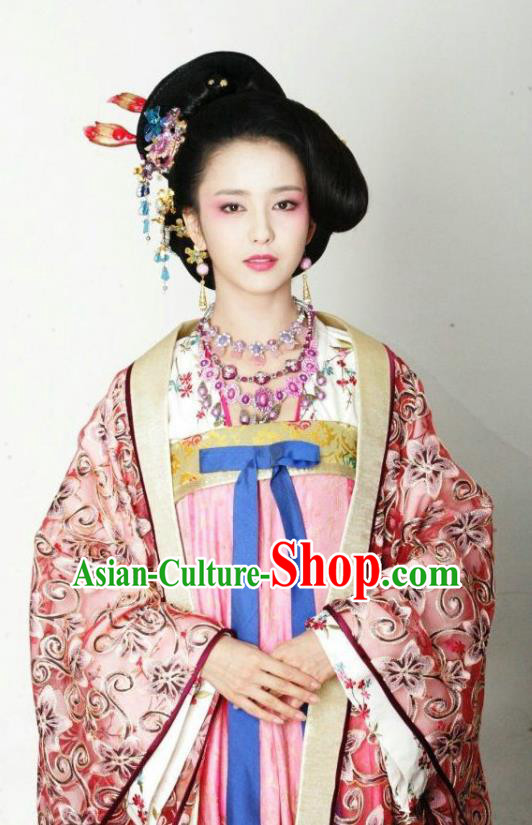 Chinese Traditional Tang Dynasty Imperial Consort Embroidered Dress Replica Costume for Women