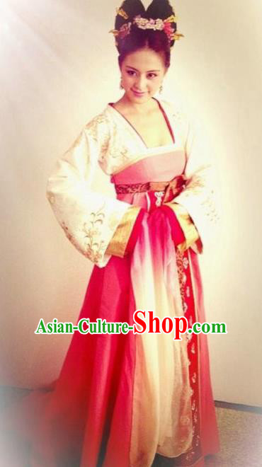 Chinese Traditional Tang Dynasty Imperial Consort Wu Meiniang Embroidered Dress Replica Costume for Women