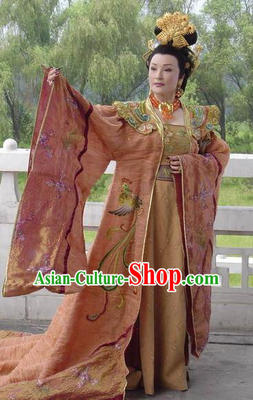 Chinese Traditional Tang Dynasty Empress Wu Zetian Embroidered Dress Queen Replica Costume for Women