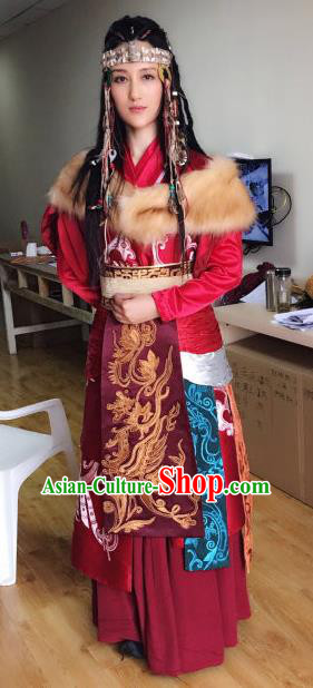 Chinese Traditional Tang Dynasty Persian Princess Embroidered Replica Costume for Women