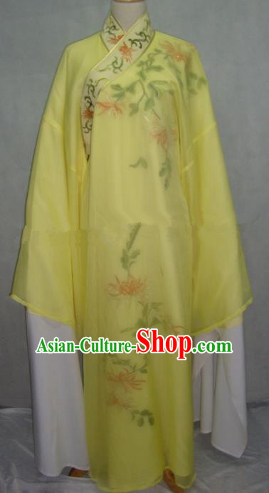 China Beijing Opera Lang Scholar Yellow Embroidered Chrysanthemum Robe Chinese Traditional Peking Opera Niche Costume for Adults