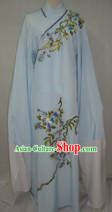 China Beijing Opera Lang Scholar Niche Costume Light Blue Embroidered Robe for Adults