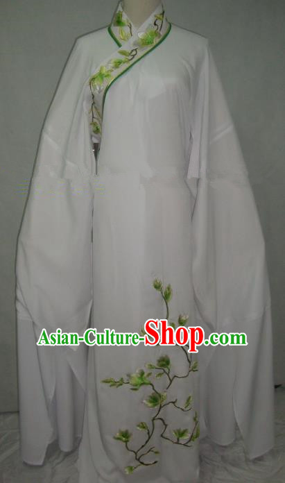 China Beijing Opera Scholar Niche Costume Embroidered Mangnolia White Robe for Adults