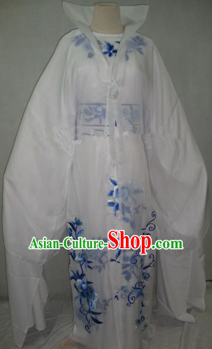 Traditional Chinese Beijing Opera Scholar Niche Costume Embroidered White Robe for Adults