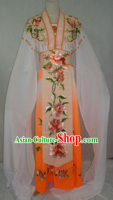 Traditional China Beijing Opera Embroidered Peony Orange Dress Chinese Peking Opera Diva Costume