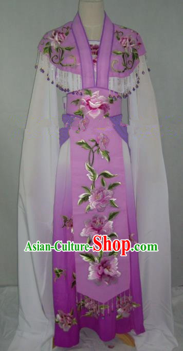 Traditional China Beijing Opera Embroidered Peony Purple Dress Chinese Peking Opera Diva Costume