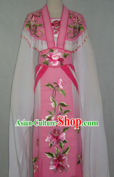 Traditional China Beijing Opera Embroidered Peony Pink Dress Chinese Peking Opera Diva Costume