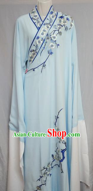 Traditional Chinese Beijing Opera Niche Costume Embroidered Plum Blossom Blue Robe for Adults