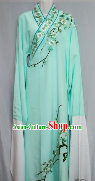 Traditional Chinese Beijing Opera Niche Costume Embroidered Plum Blossom Green Robe for Adults