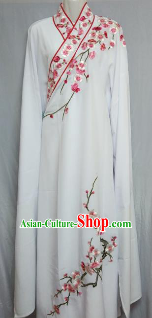 Traditional Chinese Beijing Opera Niche Costume Embroidered Plum Blossom White Robe for Adults