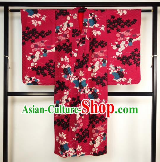 Asian Japan Palace Kimono Ancient Rosy Yukata Dress Formal Costume Furisode Kimonos for Women