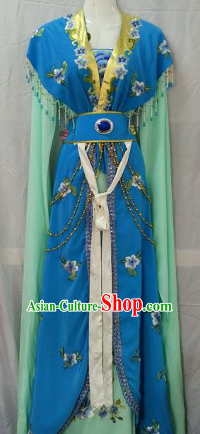 Traditional China Beijing Opera Young Lady Embroidered Blue Dress Chinese Peking Opera Diva Costume