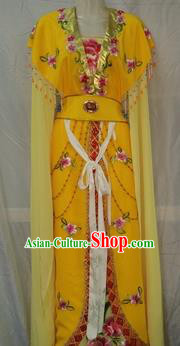 Traditional China Beijing Opera Young Lady Embroidered Yellow Dress Chinese Peking Opera Diva Costume