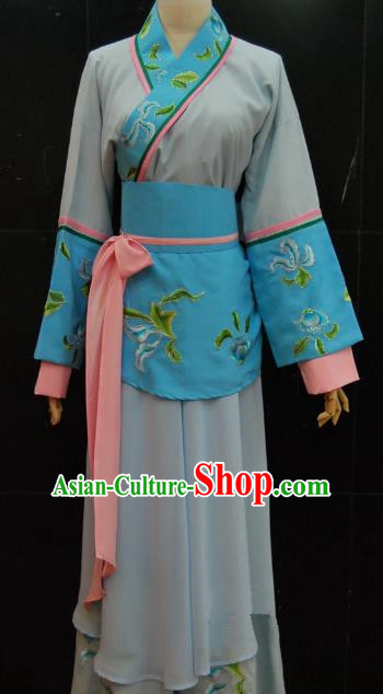 Traditional China Beijing Opera Diva Blue Dress Chinese Peking Opera Maidservants Costume