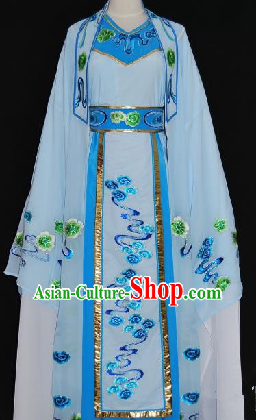 Traditional Chinese Beijing Opera Niche Costume Scholar Embroidery Blue Robe for Adults